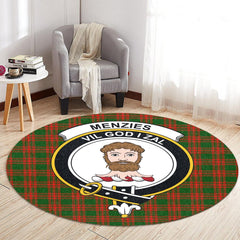 Menzies Green Modern Tartan Crest Round Rug