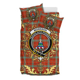 Morrison Red Ancient Tartan Crest Bedding Set - Golden Thistle Style