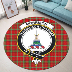 Morrison Red Modern Tartan Crest Round Rug
