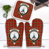 Morrison Red Modern Tartan Crest Oven Mitt And Pot Holder (2 Oven Mitts + 1 Pot Holder)