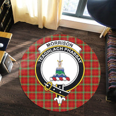Morrison Red Modern Tartan Crest Round Rug