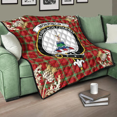 Morrison Red Modern Tartan Crest Premium Quilt - Gold Thistle Style