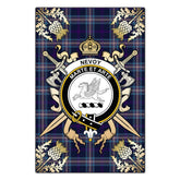 Nevoy Tartan Crest Black Garden Flag - Gold Thistle Style