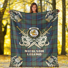 Nicolson Hunting Ancient Tartan Gold Courage Symbol Blanket