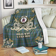 Ogilvie Hunting Ancient Tartan Gold Courage Symbol Blanket