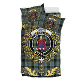Ogilvie (Ogilvy) Hunting Tartan Crest Bedding Set - Golden Thistle Style