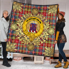 Ogilvie Of Airlie Ancient Tartan Crest Premium Quilt - Gold Thistle Style