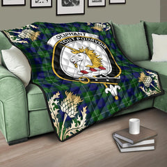 Oliphant Modern Tartan Crest Premium Quilt - Gold Thistle Style
