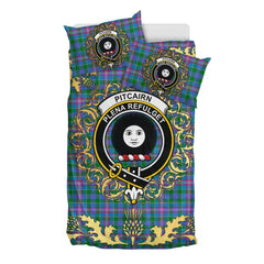 Pitcairn Hunting Tartan Crest Bedding Set - Golden Thistle Style