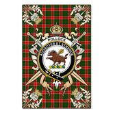 Pollock Modern Tartan Crest Black Garden Flag - Gold Thistle Style