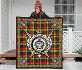 Buchanan Modern Tartan Crest Premium Quilt - Celtic Thistle Style