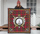 Shaw Red Modern Tartan Crest Premium Quilt - Celtic Thistle Style