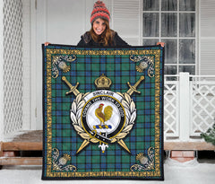 Sinclair Hunting Ancient Tartan Crest Premium Quilt - Celtic Thistle Style