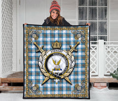 Stewart Muted Blue Tartan Crest Premium Quilt - Celtic Thistle Style