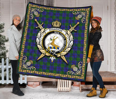 Strachan Tartan Crest Premium Quilt - Celtic Thistle Style