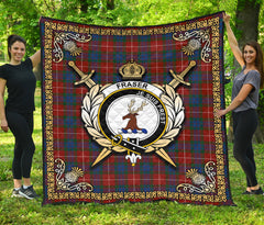 Fraser (of Lovat) Ancient Tartan Crest Premium Quilt - Celtic Thistle Style