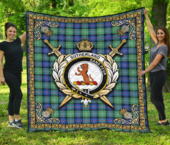 Sutherland Old Ancient Tartan Crest Premium Quilt - Celtic Thistle Style