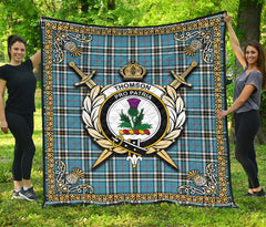 Thomson Blue Tartan Crest Premium Quilt - Celtic Thistle Style