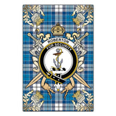 Roberton Tartan Crest Black Garden Flag - Gold Thistle Style
