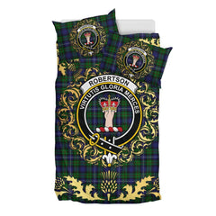 Robertson Hunting 01 Tartan Crest Bedding Set - Golden Thistle Style