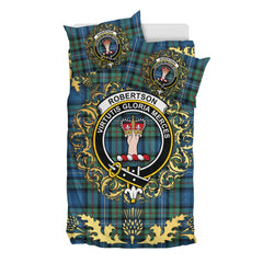 Robertson Hunting Ancient Tartan Crest Bedding Set - Golden Thistle Style