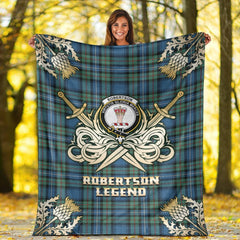Robertson Hunting Ancient Tartan Gold Courage Symbol Blanket
