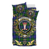 Robertson Hunting Modern Tartan Crest Bedding Set - Golden Thistle Style