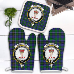 Robertson Hunting Modern Tartan Crest Oven Mitt And Pot Holder (2 Oven Mitts + 1 Pot Holder)