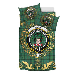 Ross Hunting Ancient Tartan Crest Bedding Set - Golden Thistle Style