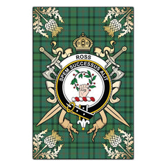 Ross Hunting Ancient Tartan Crest Black Garden Flag - Gold Thistle Style