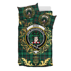 Ross Hunting Modern Tartan Crest Bedding Set - Golden Thistle Style