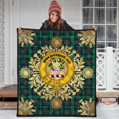 Ross Hunting Modern Tartan Crest Premium Quilt - Gold Thistle Style