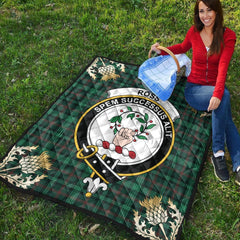 Ross Hunting Modern Tartan Crest Premium Quilt - Gold Thistle Style
