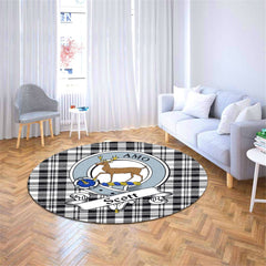 Scott Black White Modern Tartan Crest Round Rug