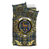 Scott Green Modern Tartan Crest Bedding Set - Golden Thistle Style
