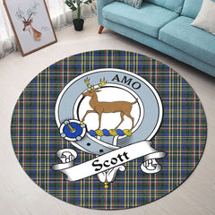 Scott Green Modern Tartan Crest Round Rug