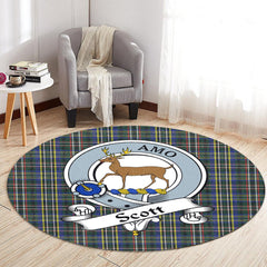 Scott Green Modern Tartan Crest Round Rug