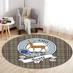 Scott Green Weathered Tartan Crest Round Rug