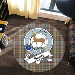 Scott Green Weathered Tartan Crest Round Rug