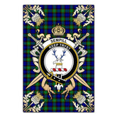Sempill Modern Tartan Crest Black Garden Flag - Gold Thistle Style