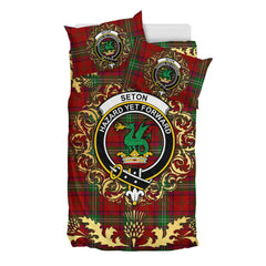 Seton Tartan Crest Bedding Set - Golden Thistle Style
