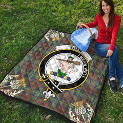 Shaw Green Modern Tartan Crest Premium Quilt - Gold Thistle Style