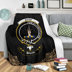 Shaw (of Tordarroch) Crest Tartan Premium Blanket Black