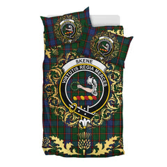 Skene 01 Tartan Crest Bedding Set - Golden Thistle Style