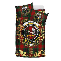 Skene of Cromar 02 Tartan Crest Bedding Set - Golden Thistle Style