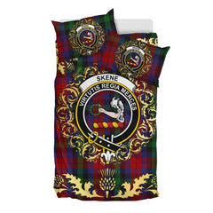 Skene of Cromar 03 Tartan Crest Bedding Set - Golden Thistle Style