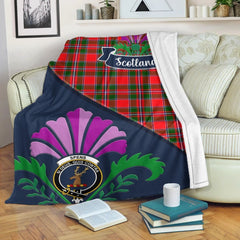 Spens (or Spence) Tartan Crest Premium Blanket - Thistle Style