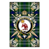 Spottiswood Tartan Crest Black Garden Flag - Gold Thistle Style