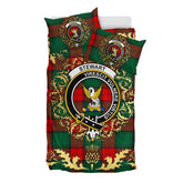 Stewart Atholl Modern Tartan Crest Bedding Set - Golden Thistle Style