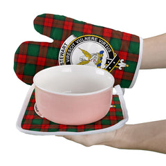 Stewart Atholl Modern Tartan Crest Oven Mitt And Pot Holder (2 Oven Mitts + 1 Pot Holder)